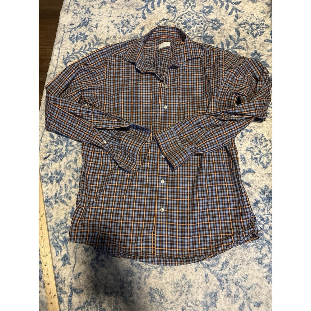 Eton Mens Slim Fit Red White Blue Dress Shirt Size 43 / 17 Cotton Long Sleeve